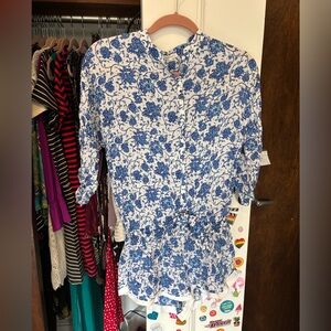 Poupette St Barth Blue and White Floral Women's Romper